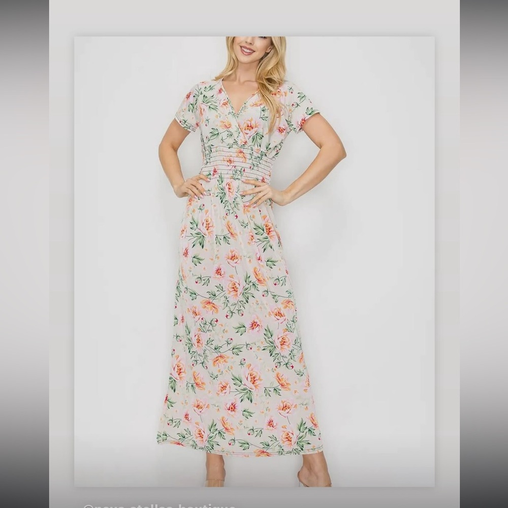 Floral Maxi Dress in Pink and Green